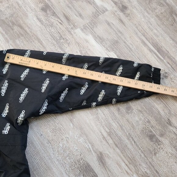 Adidas Womens Black Full-Zip Sport Track Jacket All-Over Logo & Elastic Hem M - Picture 7 of 16